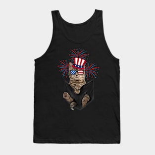 Cute Cat Kitten American Flag Happy 4th Of July Men Women Tank Top